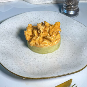 Batata doce recheada com strogonoff de frango (400g)