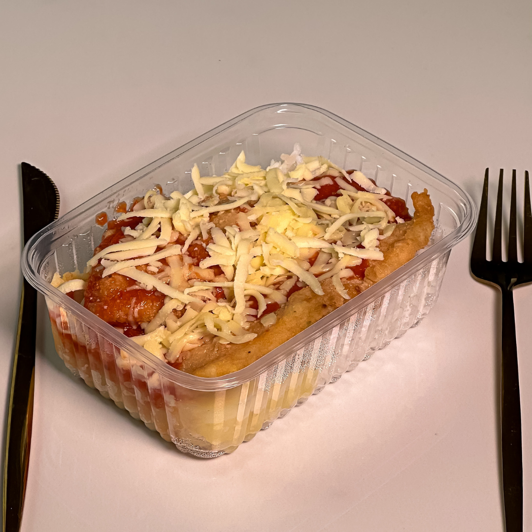 Frango a parmegiana com pure de batata inglesa e arroz branco (300g) - Imagem 2